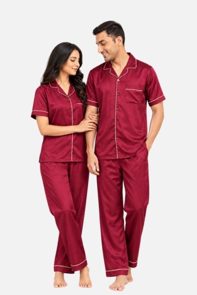 Soft Silk Satin Couple Nighty Set